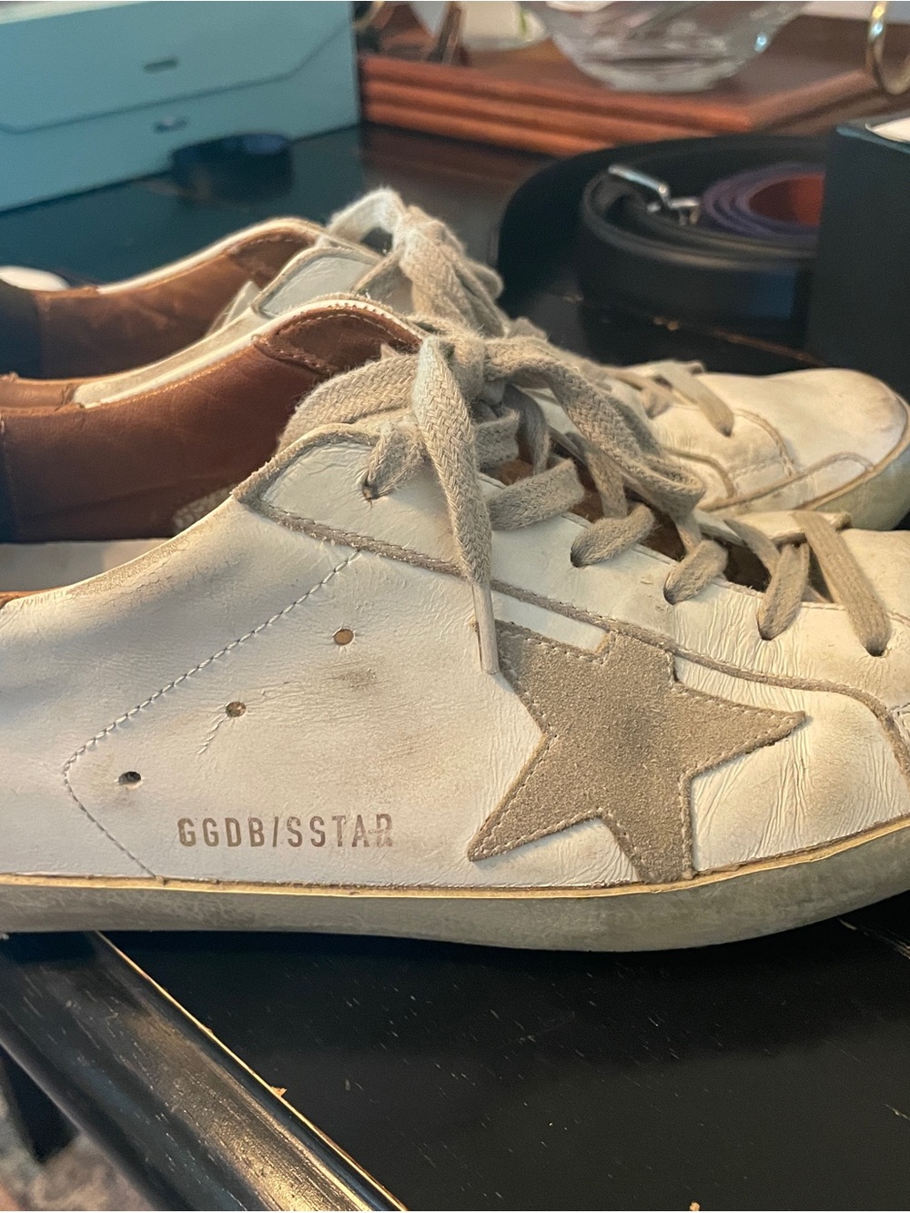 Golden Goose Women’s White Leather Low-Top Sneakers with Gray Suede Star